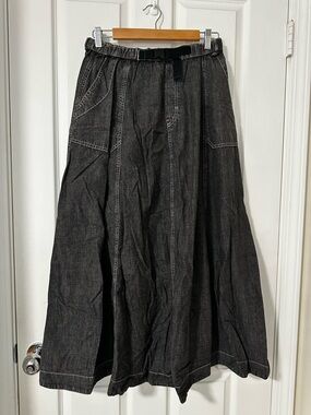 Black Denim A-Line Maxi Skirt